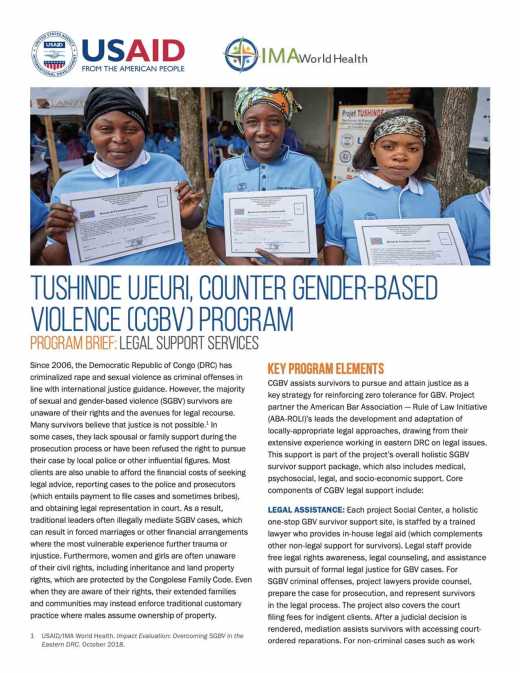 Tushinde Ujeuri, Counter Gender-Based Violence (CGBV) Program: Legal support services