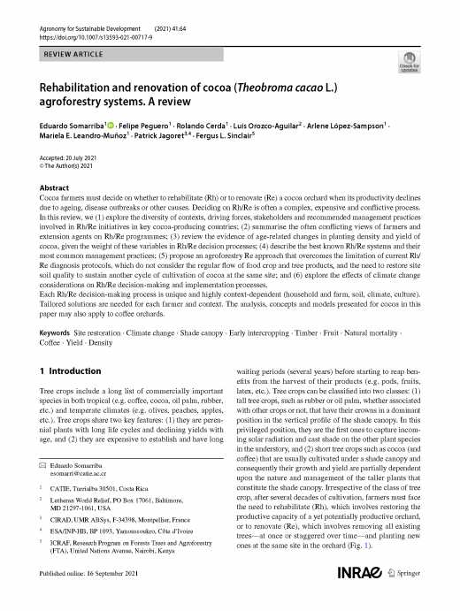 Rehabilitation and renovation of cocoa (Theobroma cacao L.) agroforestry systems