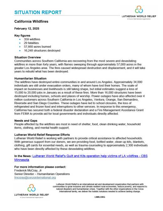 Situation Report No. 1: California Wildfires