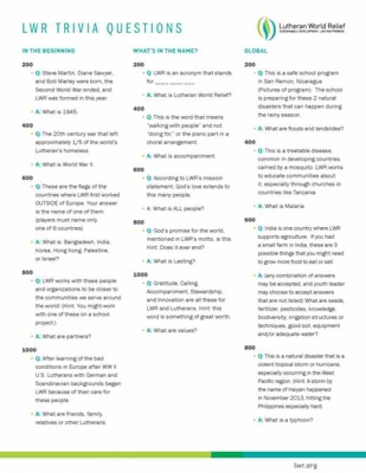 LWR Trivia Game Questions